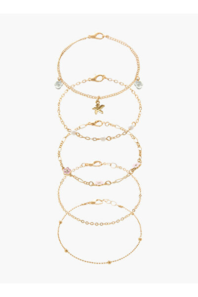 FAV Pack of 5 Gold Tone Floral Charms Bracelet