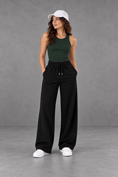 ZEALİS Women's Black Comfortable Fit Casual and Sporty Sweatpants with Straig...