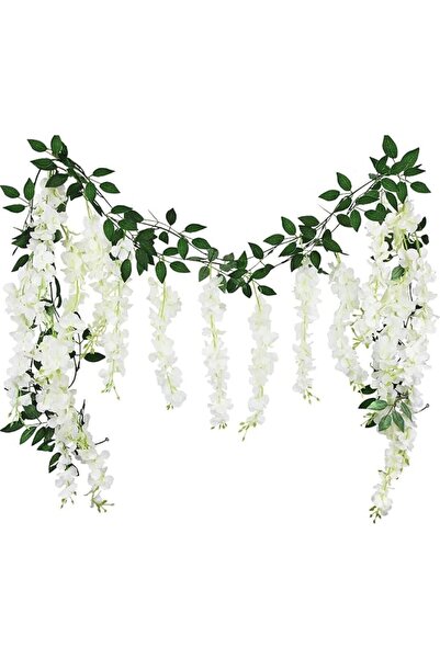 KASTWAVE زهور الوستارية الاصطناعية، إكليل من الزهور الحريرية المعلقة باللون ا...