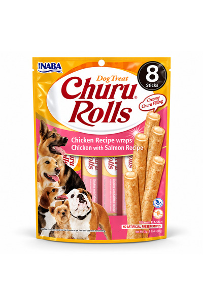 churu Recompense rulouri pentru câini cu pui și somon, 8 × 12 g, 96 g