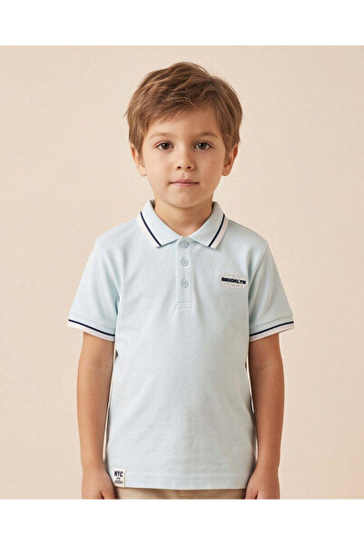 REDTAG Boys Blue Logo Tipped Collar Polo
