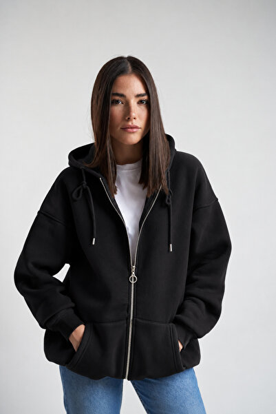 citycenterfashion Kadın Kapüşonlu Uzun Kol Şardonlu Kışlık Kalın Sweatmont ct...