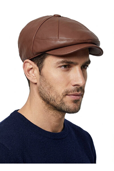 STELLA VESTİNO Men's Genuine Leather Eight-Piece Peaky Blinders Style Cap - W...