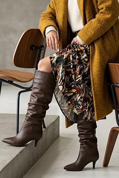 DİVOLYA Rumba Brown Bellows (7 cm Heel) Pull-On Daily Women's Boots