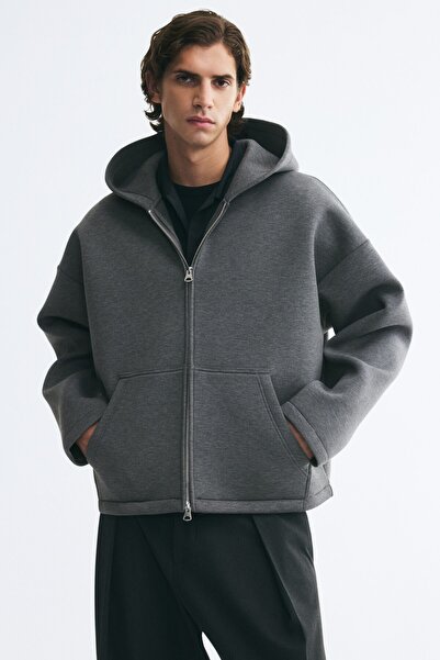 H&M Kapüşonlu ve Fermuarlı Scuba Üst Oversized Fit