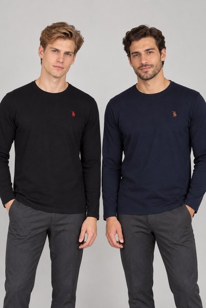 Dewberry Men's Round Neck Cotton Sweatshirt Set of 2 Navy Blue-Black T8588
