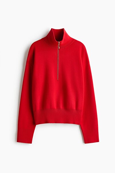 H&M Yarım Fermuarlı İnce Triko Kazak