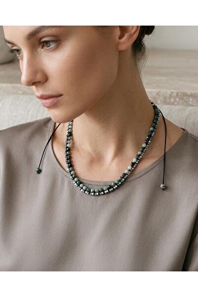 ZEY Natural Stone Emerald and Hematite Steel-Tipped Special Design Adjustable...
