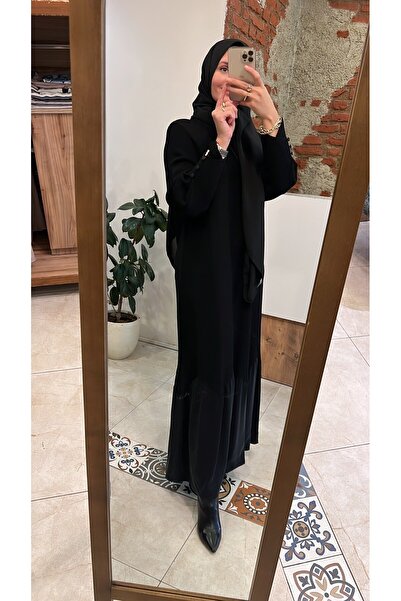 Örgü teknikli düz renk uzun triko elbise siyah