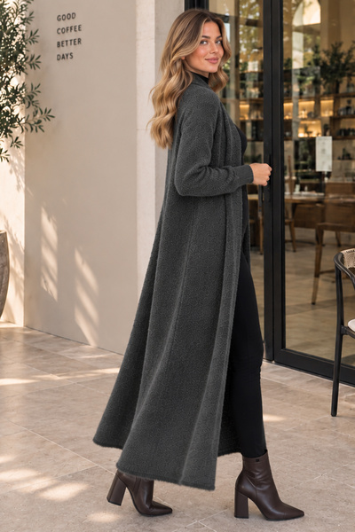 benguen Bearded Knitwear Long Cardigan N3372 Anthracite