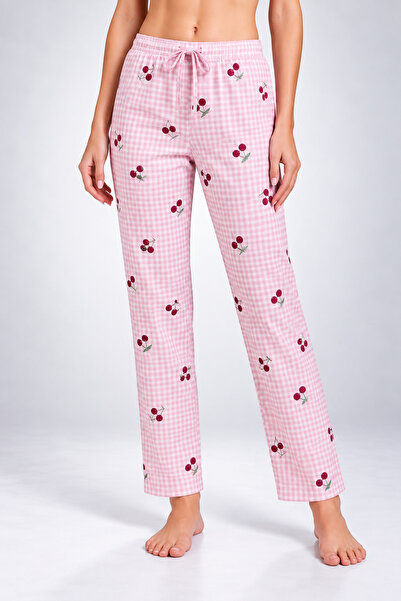 Serena Pantaloni de pijama de dama ROZ cu CIRESE
