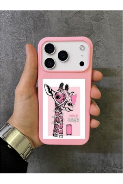 ALYACEPSTORE CASE iPhone 17 Pro Max Compatible Pink Case with Heart Glasses and Giraffe Pattern