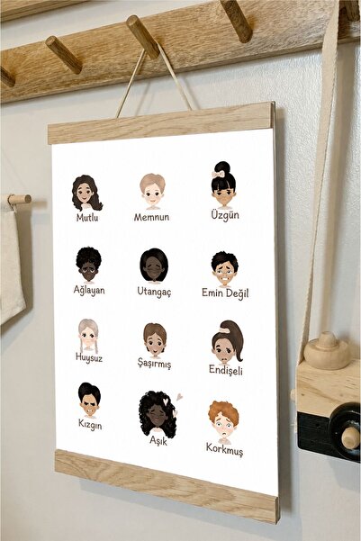 Piksel Grafik Duygular Temalı Türkçe - İpli Askılı Kanvas Poster Çocuk ve Beb...