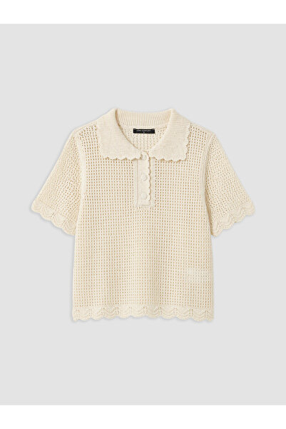 LC Waikiki Nevavm Lcw Comfort White Knitwear Openwork Polo Neck Women's Sweat...