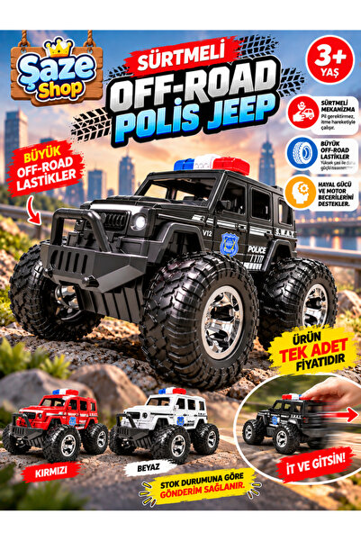 SAZE Sürtmeli Off-Road Polis Jeep Büyük Tekerlekli Arazi Aracı 3+ Yaş – Tek Adet