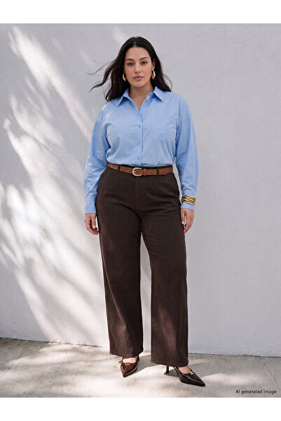 LC Waikiki Alita City Lcw Curve Brown Denim Straight Culotte High Waist Wide ...