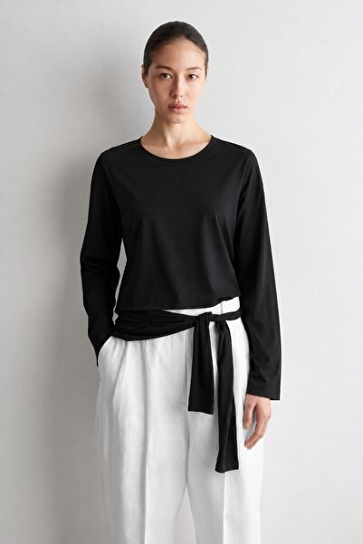5in1Canpolat Black Crew Neck Wide Sleeve T-Shirt 261081