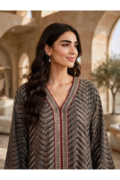 IKKXA Sequined Textured V-Neck Jalabiya