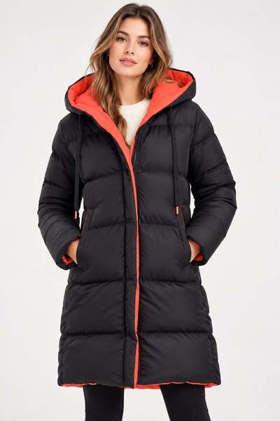 Dewberry Women's Coat Black-Orange Z8687