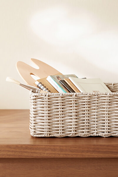 Ocean Home Textile Yıkanabilir Gri PP Rattan Dolap İçi Çamaşır Çocuk Odası Oyuncak Düzenleyici Saklama Sepeti Organizer 33x23x11