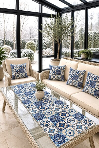 Zeria Home مجموعة حديثة من 4 أغطية وسائد و1 مفرش طاولة بنمط عصري، ألوان مفضلة...