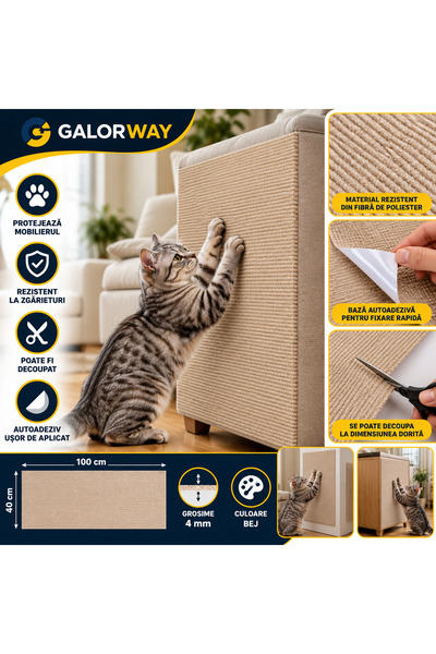 GALORWAY Self-Adhesive Anti-Scratch Cat Mat, Furniture Protection, 100 × 40 c...
