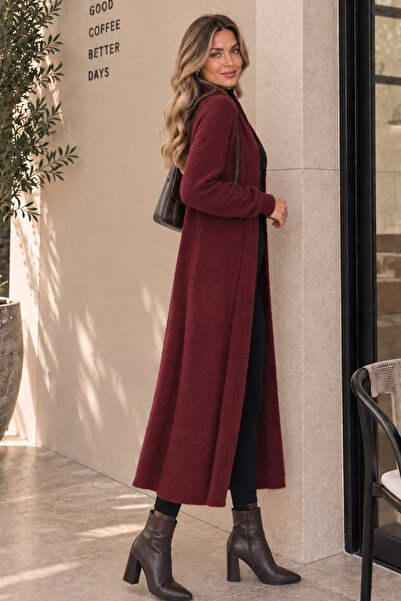 benguen كارديجان طويل منسوج بتصميم اللحية N3372 أحمر داكن