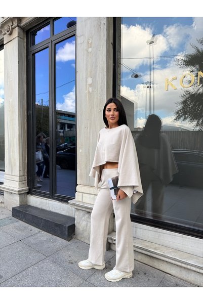 EYLANA Selani̇k Free Sleeve Poncho+Pocketed Pants Set