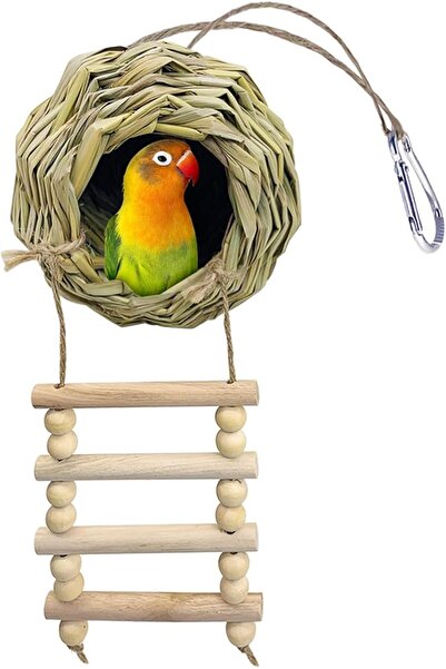 AZONEE Hanging Bird Nest Ladder, Grass Hand Woven Bird House, Natural Bird Ne...