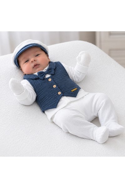 Ozz Baby Newborn Baby Boy Vest with Detailing Muslin 5-Piece Hospital Release...