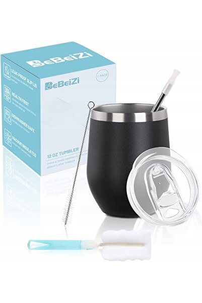 NO BRAND Set de căni de vin din oțel inoxidabil de 350ml, cu capac și pai, pe...