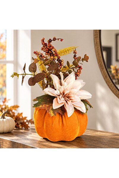 OEM Decorative Orange Velvet Velvet with Flowers Ø15x30cm