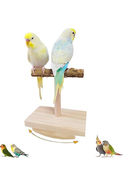 Yelajoy Natural Wood Bird Perch Stand with Chew Toys - Interactive Swing Play...