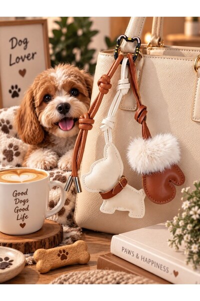 Lexi Bella Charm Bag Ornament with Furry Brown Gloves and White Dog Figure Ba...