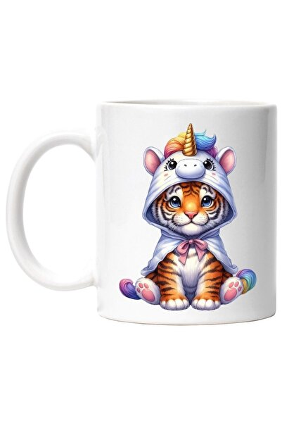 INOVATIX Cana alba personalizata,un tigru in costum de unicorn, pentru copii,...