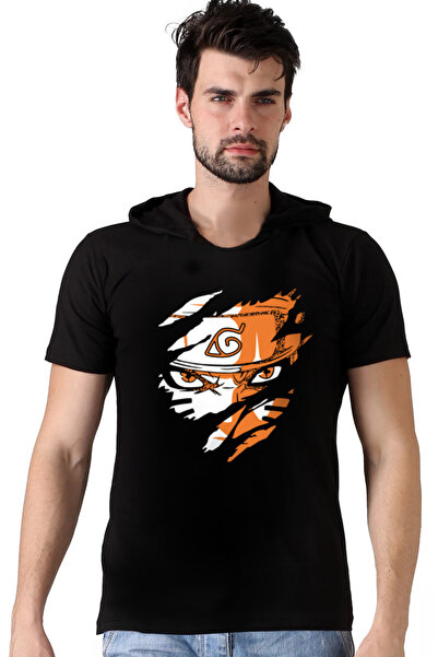 ROCKANDROLL Tricou pentru bărbați cu glugă neagră Hardcore Naruto