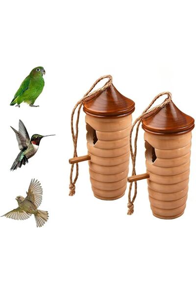 Paporich بيوت طيور الطنان (قطعتان)، عش خشبي طبيعي قابل للتعليق مع حبل، بيت طي...