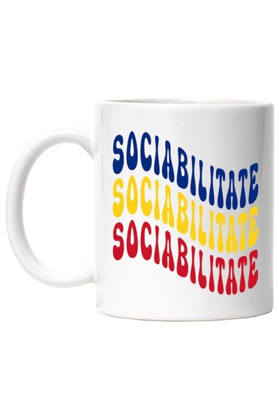 INOVATIX Cana alba personalizata,Cuvantul Sociabilitate,in Culorile Steagului...