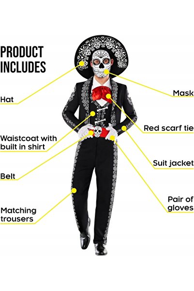 NO BRAND Costum Craniu de Zahăr Marachi Ziua Morților Dia De Los Muertos M