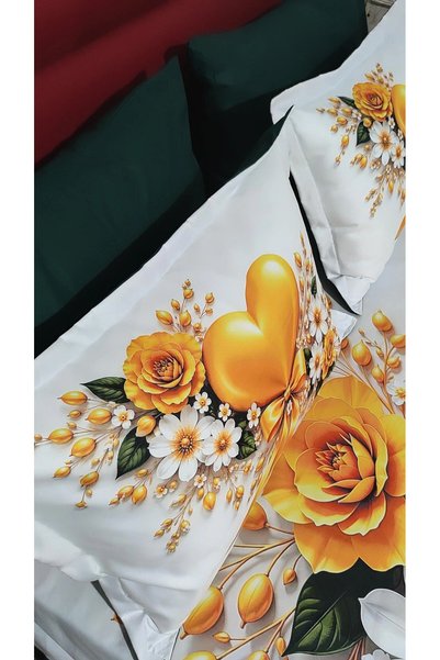 AYBERK HOME TEXTİLE Love Bond 5D Digital Printed Cotton Double Duvet Cover Set with 6-Piece Fitted Sheets