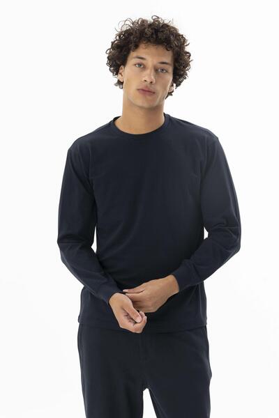 KLY Men's Navy Blue Long Sleeve Crew Neck Plain Basic T-Shirt C3T2N5-T