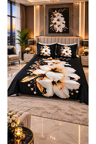 AYBERK HOME TEXTİLE White Pearl 5D Printed Cotton Double Duvet Cover Set with...