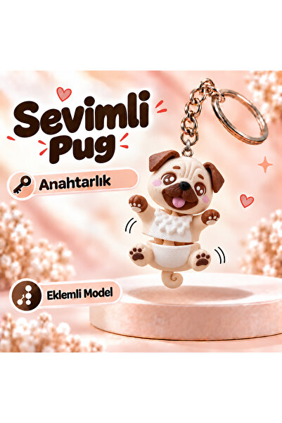 Sevimli Pug Eklemli Anahtarlık