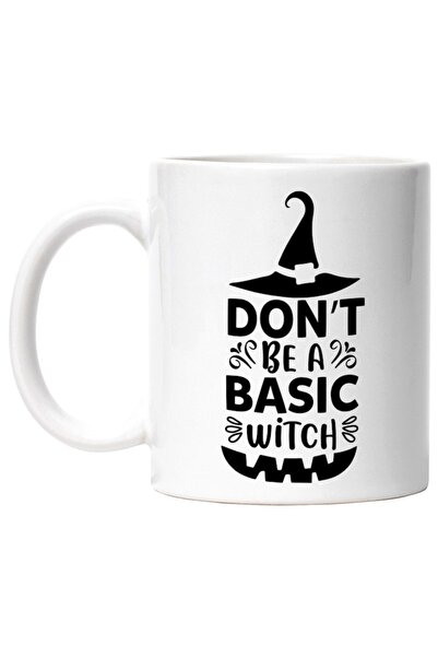 INOVATIX Cana alba personalizata,palarie de vrajitoare Don't be a basic witch...