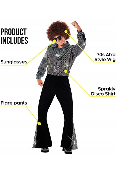NO BRAND Costum Regele Hippie Petreceri Disco Bărbați Perucă Anii '70 Ochelar...