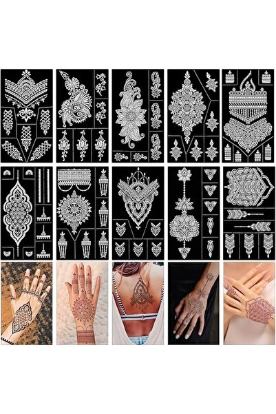 NOWA Șabloane de tatuaje cu sclipici pentru femei – 10 foi: mâini, degete – Ș...