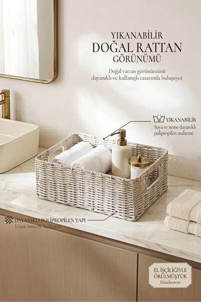 Ocean Home Textile Yıkanabilir Gri PP Rattan Dolap İçi Çamaşır Çocuk Odası Oy...