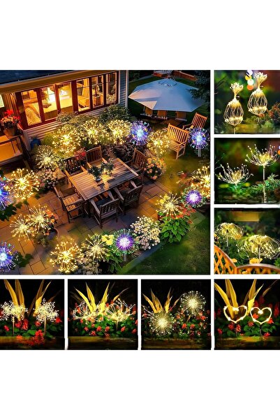 NO BRAND Lămpi solare tip artificii, 4x120 LED, telecomandă, 8 moduri, IP65, ...