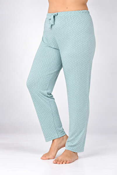 Serena Pantaloni de pijama damă Big Size, verde cu puncte albe