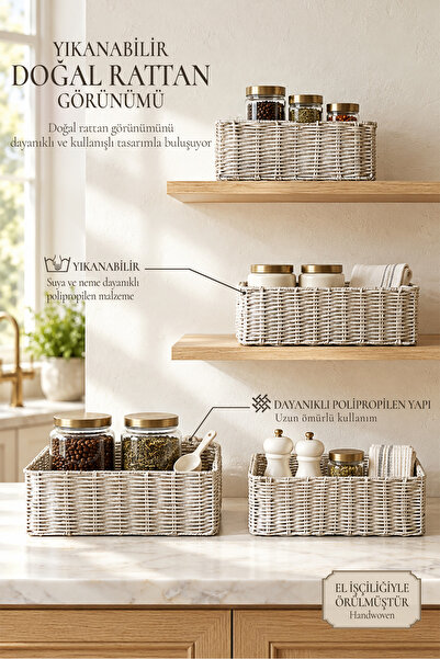 Ocean Home Textile 4'lü Yıkanabilir Gri PP Rattan Dolap İçi Çamaşır Çocuk Oda...